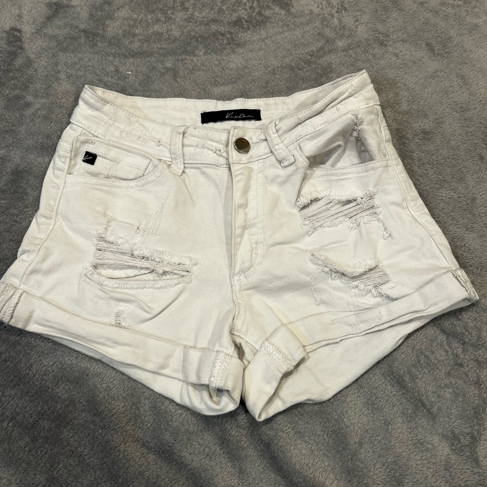 KanCan White Ripped Jean Shorts